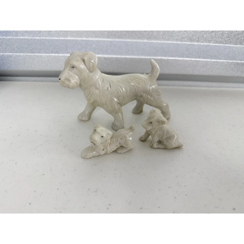 VTG Ceramic White Terrier Dog Family Figurine Mother 2 Puppies Japan Scottie